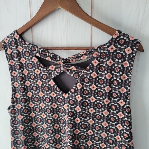 Magnolia Grace Sleeveless Floral Print Midi Dress, Cut-out Back, XL, Gray/Pink - Picture 4 of 8